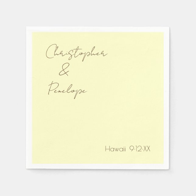 Minimalist Calligraphy Light Yellow Wedding   Napkins (Front)