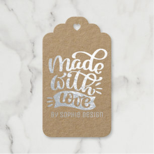 Minimalist Calligraphy Made with Love Customizable Foil Gift Tags