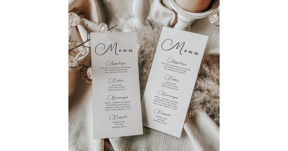Minimalist Calligraphy Menu | Zazzle
