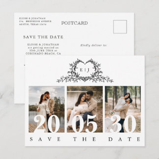 Minimalist Calligraphy monogram Save the Date Postcard