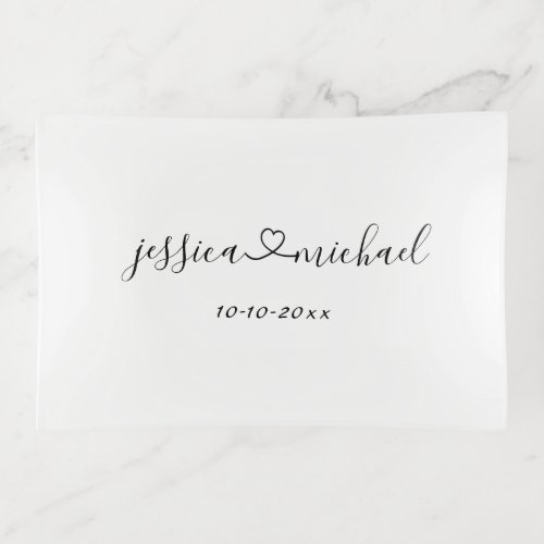 Minimalist Calligraphy Names Joined By Love Custom Trinket Tray