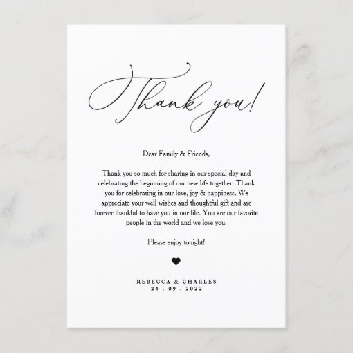 Minimalist Calligraphy Napkin Thank You Note Card | Zazzle