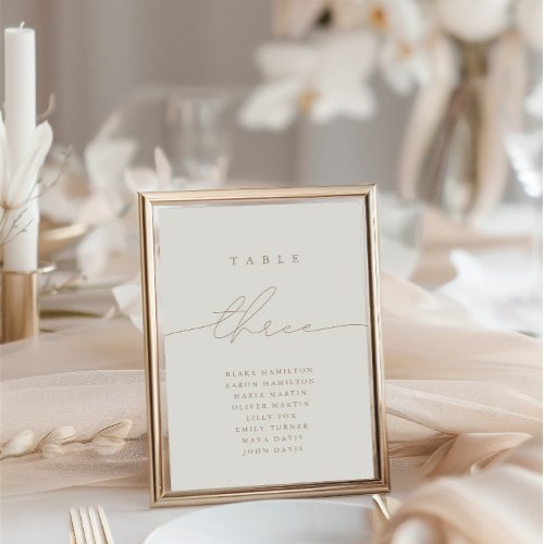 Minimalist Calligraphy Neutral Three Table Number