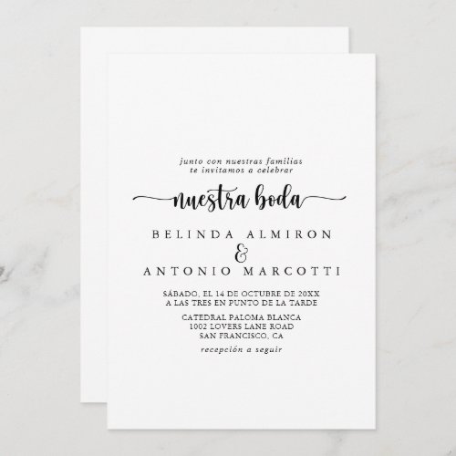 Minimalist Calligraphy Nuestra Boda Wedding Invitation