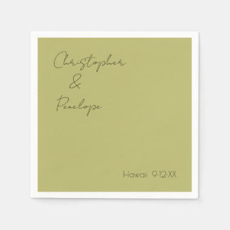 Minimalist Calligraphy Olive Green Travel Wedding Napkins