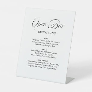 Minimalist Calligraphy Open Bar White Wedding Pedestal Sign