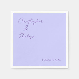Minimalist Calligraphy Periwinkle Travel Wedding Napkins