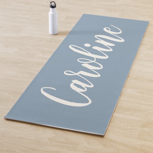 Minimalist Calligraphy Personalized in Dusty Blue Yoga Mat