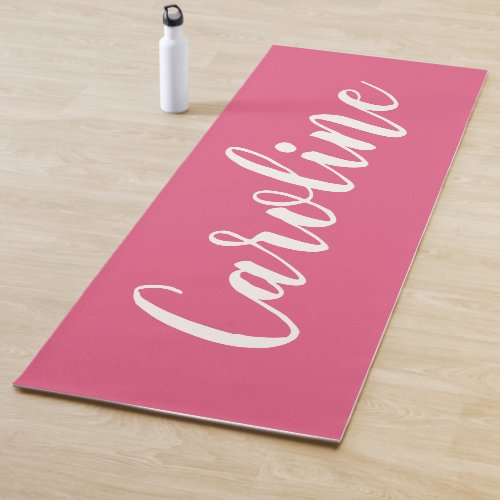 Minimalist Calligraphy Personalized in Hot Pink  Yoga Mat