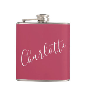 Minimalist Calligraphy Personalized Name Magenta  Flask