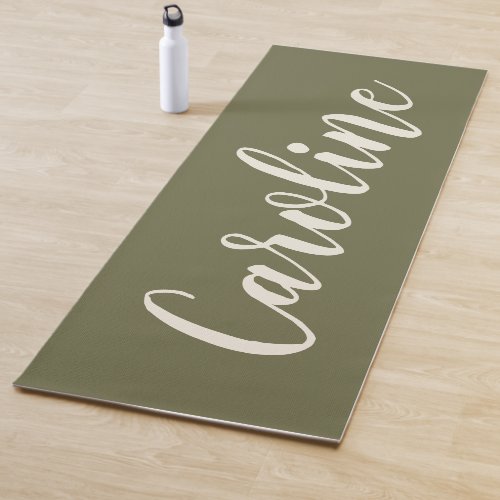Minimalist Calligraphy Personalized Name Olive  Yoga Mat