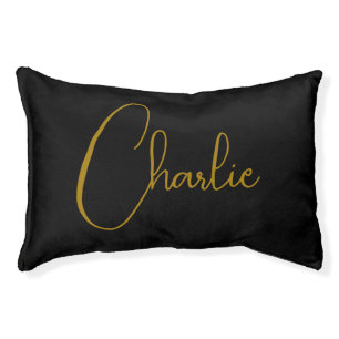 Minimalist Calligraphy Pet Name Black Gold Color Pet Bed