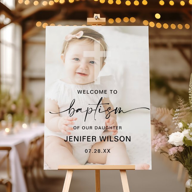 Minimalist Calligraphy Photo Baptism Welcome Sign (Creator Uploaded)