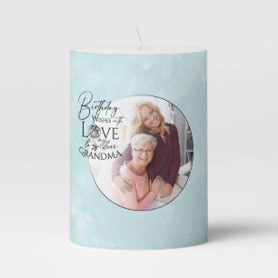 Minimalist Calligraphy Photo Birthday Grandma Pillar Candle