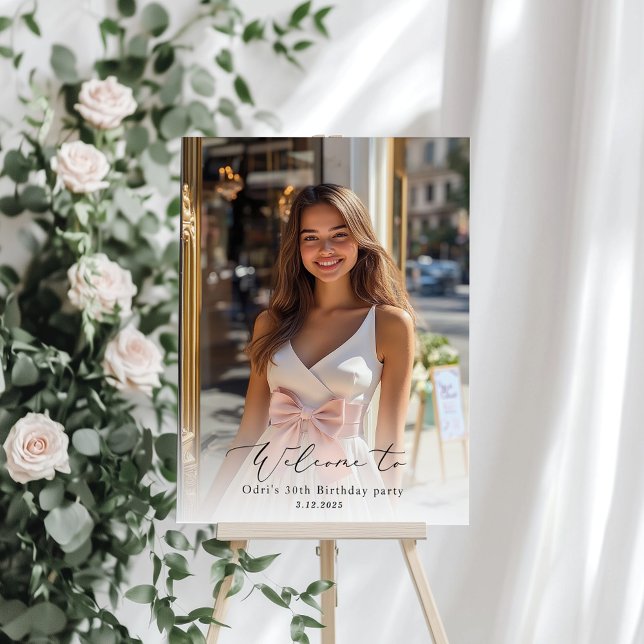 Minimalist Calligraphy photo Birthday Welcome Foam Board (Creator Uploaded)