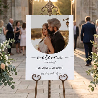 Minimalist Calligraphy Photo Wedding Welcome Sign