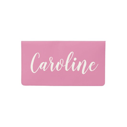 Minimalist Calligraphy Pink Personalized Name  Checkbook Cover (Front)