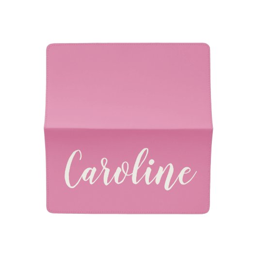 Minimalist Calligraphy Pink Personalized Name  Checkbook Cover (Open)