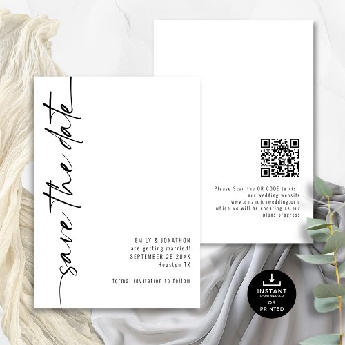 Minimalist Calligraphy QR Code Any Color Wedding  Save The Date