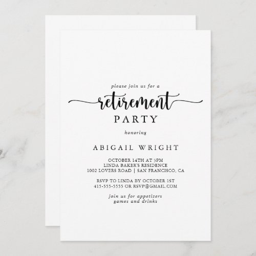 Minimalist Calligraphy Retirement Party Invitation