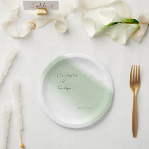 Minimalist Calligraphy Sage Watercolor Wedding Paper Plates