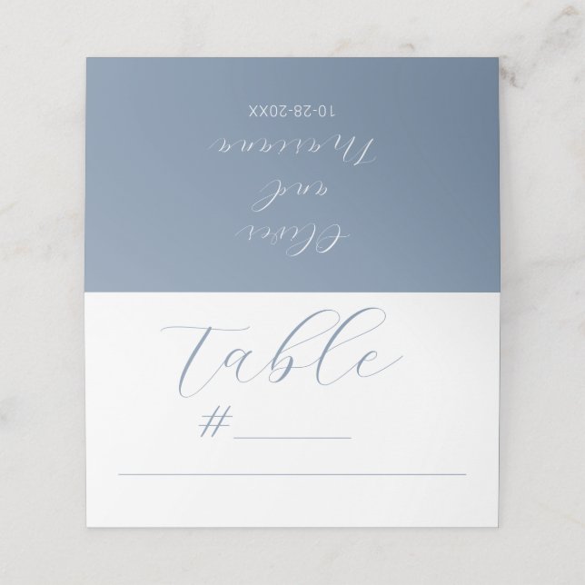 Minimalist Calligraphy Script Dusty Blue Wedding Place Card (Outside Unfolded)