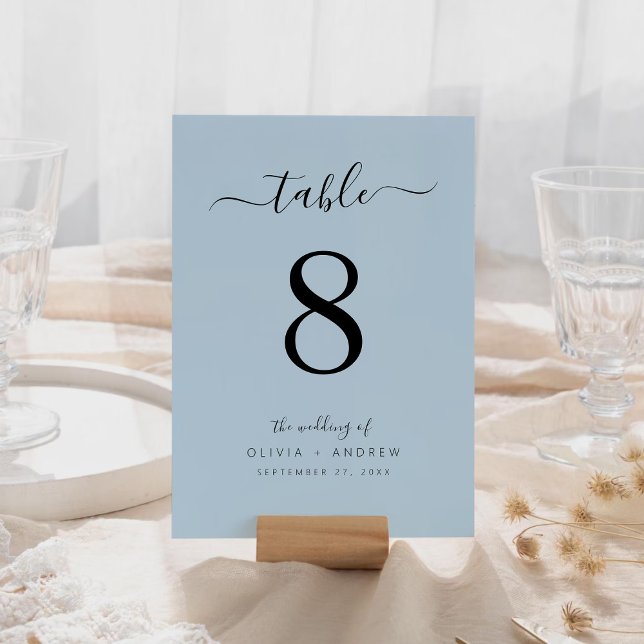 Minimalist Calligraphy Script Dusty Blue Wedding Table Number (Minimalist Calligraphy Script Dusty Blue Wedding Table Number)