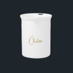 Minimalist Calligraphy Script Name Gold Color Beverage Pitcher<br><div class="desc">This template can be customized to meet all professional occupations.</div>
