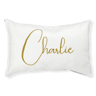 Minimalist Calligraphy Script Name Gold Color Pet Bed
