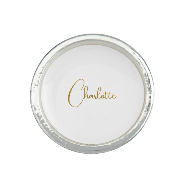 Minimalist Calligraphy Script Name Gold Color Ring (Front)