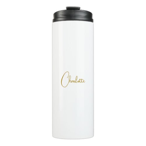 Minimalist Calligraphy Script Name Gold Color Thermal Tumbler