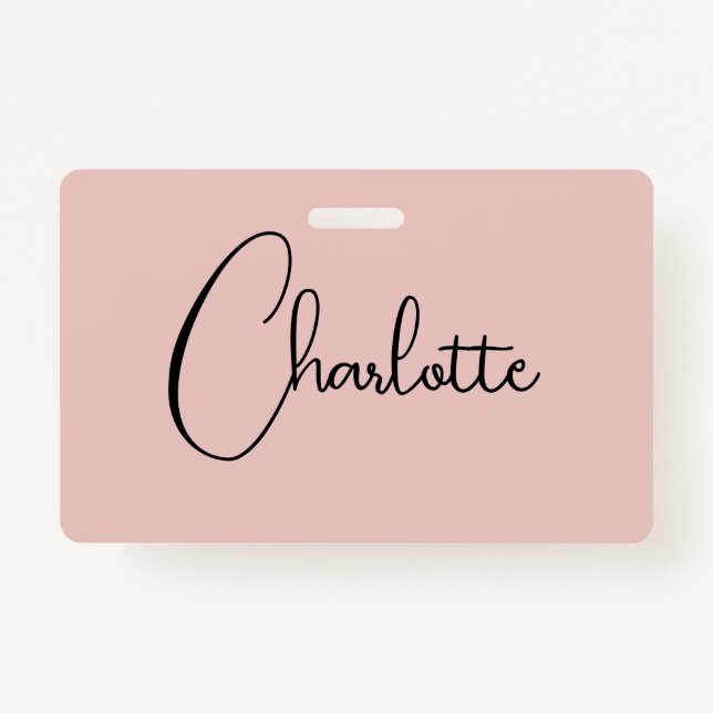 Minimalist Calligraphy Script Name Rose Gold Badge (Front)