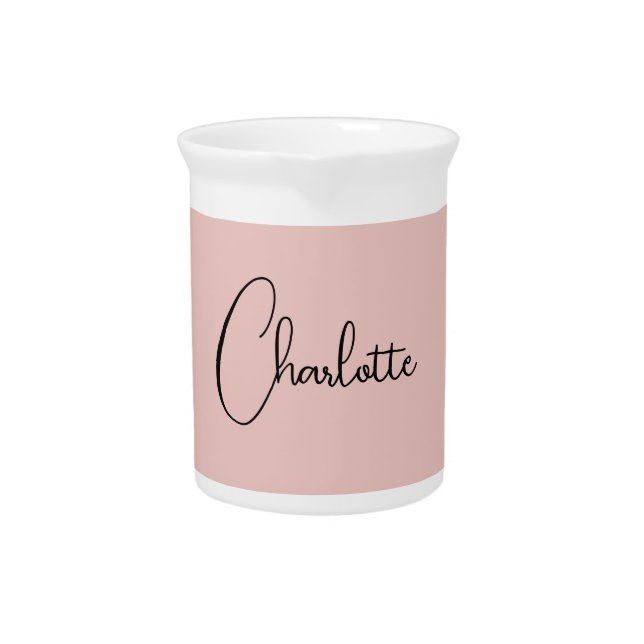 Minimalist Calligraphy Script Name Rose Gold Beverage Pitcher (Front)
