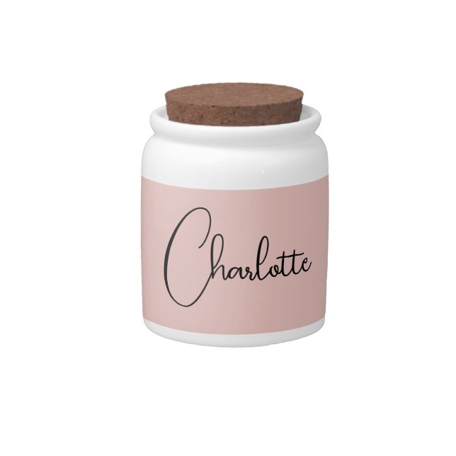 Minimalist Calligraphy Script Name Rose Gold Candy Jar (Front)