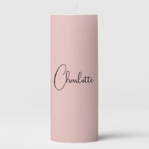 Minimalist Calligraphy Script Name Rose Gold Pillar Candle