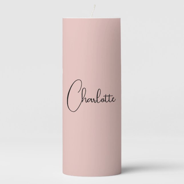 Minimalist Calligraphy Script Name Rose Gold Pillar Candle (Front)