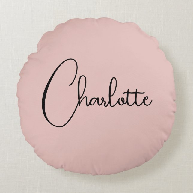 Minimalist Calligraphy Script Name Rose Gold Round Pillow (Front)