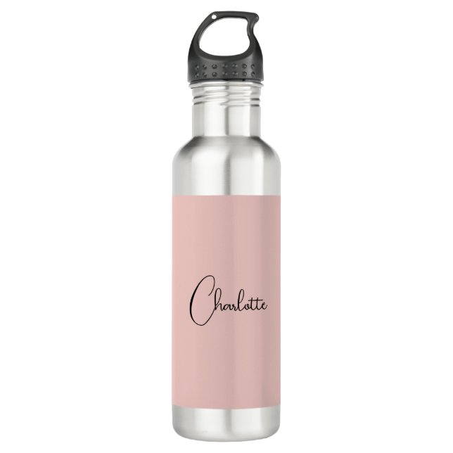 Minimalist Calligraphy Script Name Rose Gold Stainless Steel Water Bottle (Front)