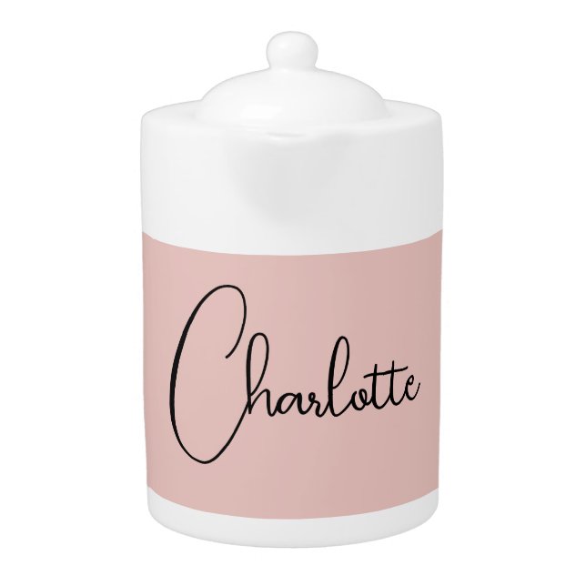 Minimalist Calligraphy Script Name Rose Gold Teapot (Front)