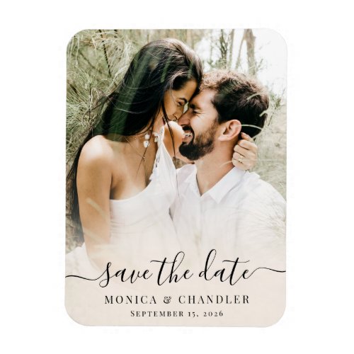 Minimalist Calligraphy Script Photo Save the Date Magnet