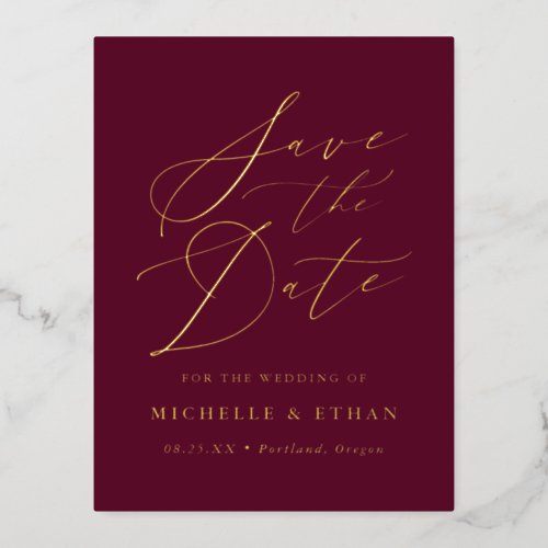 Minimalist Calligraphy Script Save the Date Foil Invitation Postcard