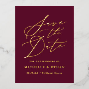 Minimalist Calligraphy Script Save the Date Foil Invitation Postcard