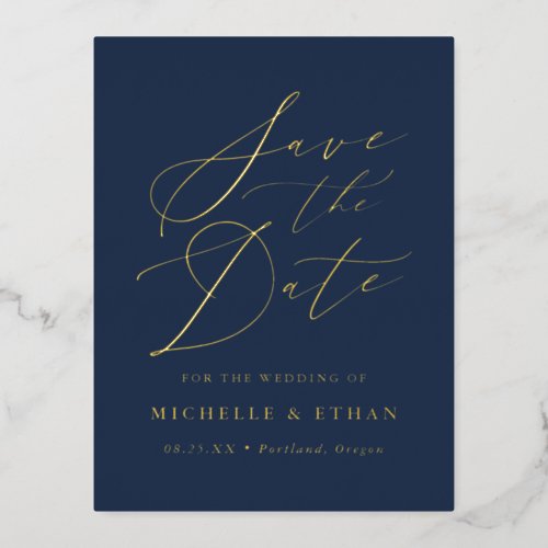 Minimalist Calligraphy Script Save the Date Foil Invitation Postcard