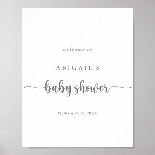 Minimalist Calligraphy Silver Baby Shower Welcome  Poster