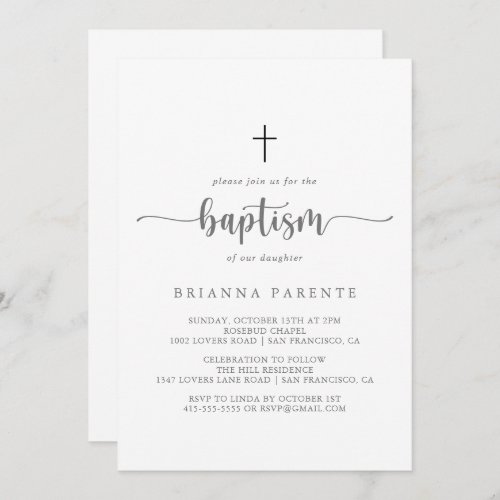 Minimalist Calligraphy Silver Baptism  Invitation