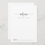 Minimalist Calligraphy Silver Wedding Advice Card<br><div class="desc">This minimalist calligraphy silver wedding advice card is perfect for a rustic wedding. The simple and elegant design features classic and fancy script typography in silver. These cards are perfect for a wedding, bridal shower, baby shower, graduation party & more. Personalize the cards with the names of the bride and...</div>