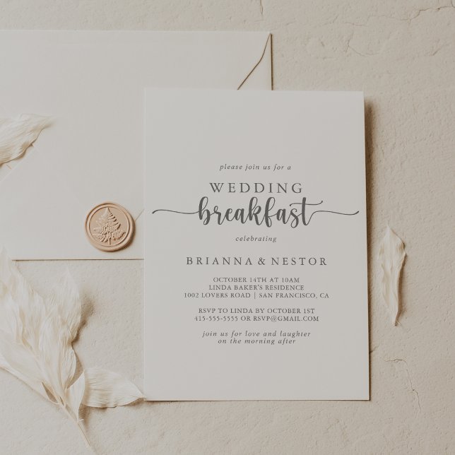 Minimalist Calligraphy Silver Wedding Breakfast   Invitation (Creator Uploaded)