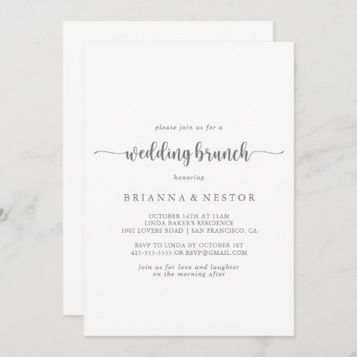 Minimalist Calligraphy Silver Wedding Brunch  Invitation