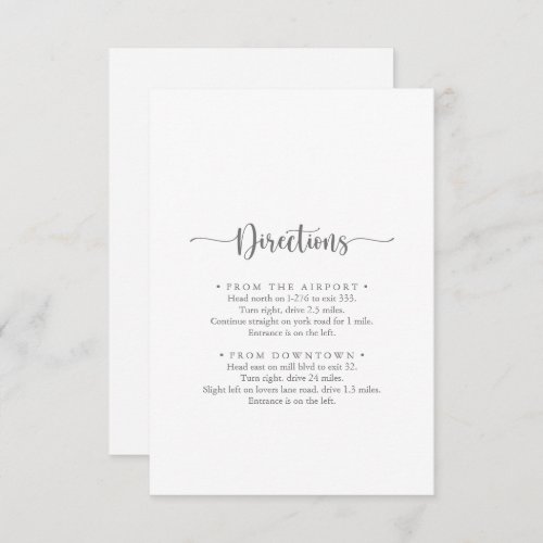 Minimalist Calligraphy Silver Wedding Directions   Enclosure Card