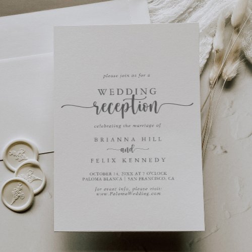 Minimalist Calligraphy Silver Wedding Reception   Invitation
